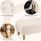 47 Inch Large Storage Ottoman Bench, Upholstered End of Bed Bench with Removable Lid, Diamond Tufted Seat, Wood Legs, Hidden Storage Organizer for Bedroom, Living Room, Entryway,Light Beige