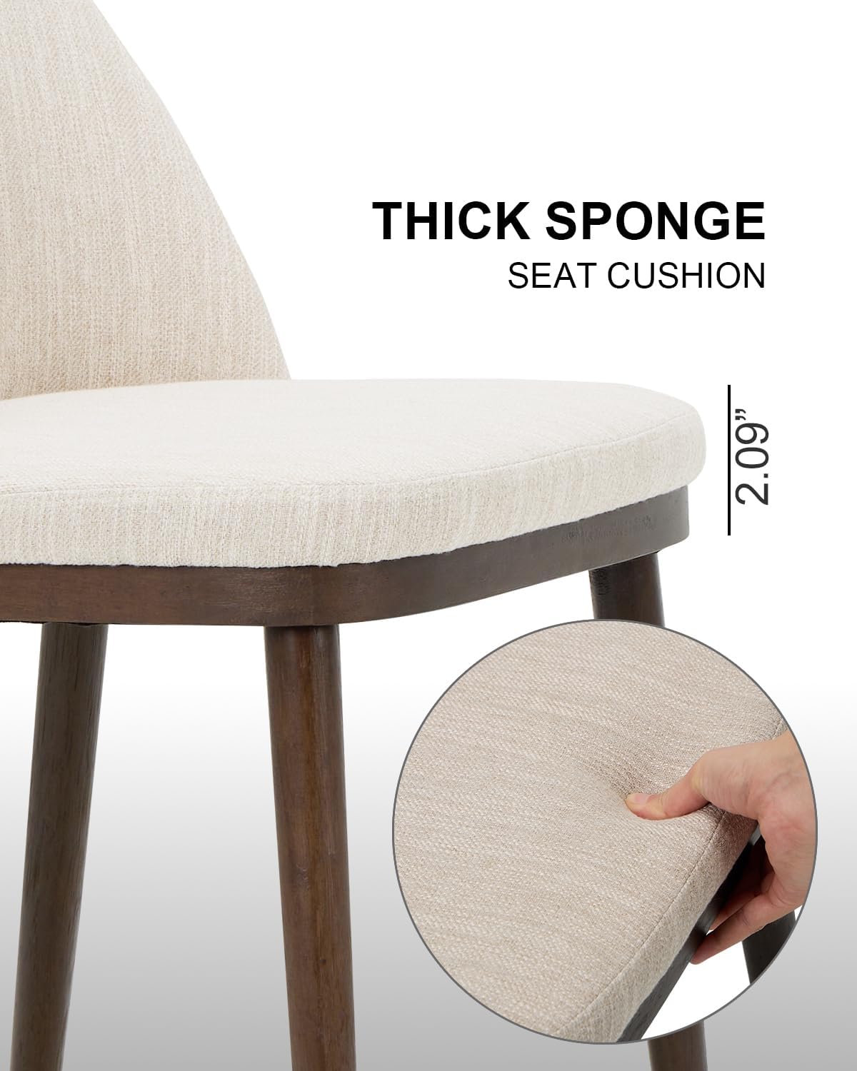 Upholstered Dining Chairs Set of 4 - Modern Dining Room Chairs, Mid-Back Restaurant Kitchen Chairs with Wooden Legs, Beige