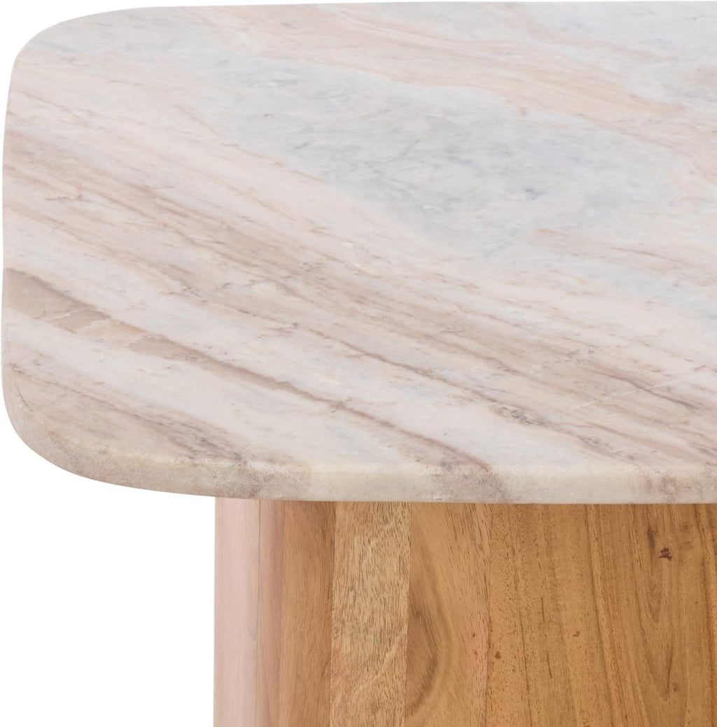 SAFAVIEH Home Collection – Marisa Marble Side Table, Brown & White Marble Top, Solid Acacia Wood Pedestal Base, Accent Table for Living Room or Bedroom (ACC2917A)