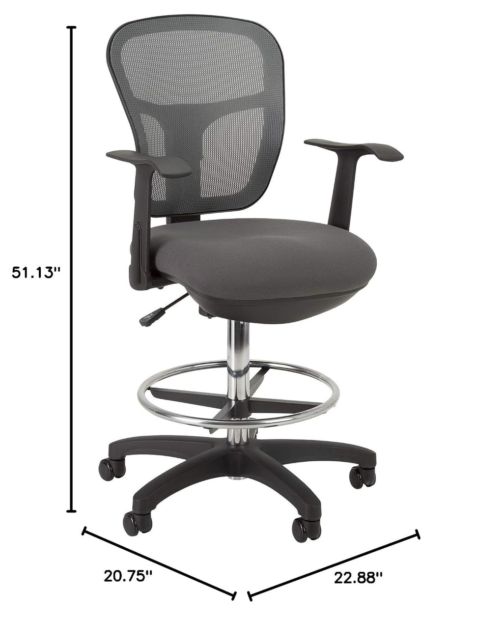Norwood Commercial Furniture Adjustable-Height Office Mesh Drafting Chair with Chrome Footrest Ring & Optional Arms