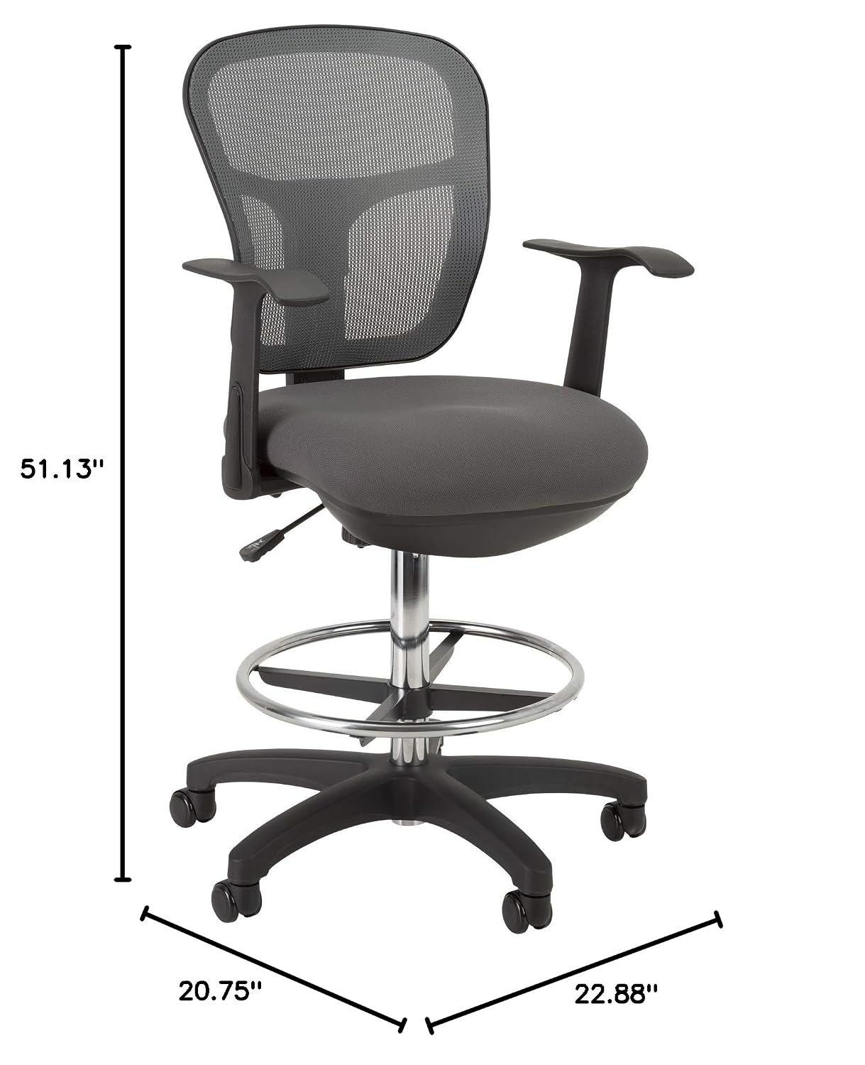 Norwood Commercial Furniture Adjustable-Height Office Mesh Drafting Chair with Chrome Footrest Ring & Optional Arms