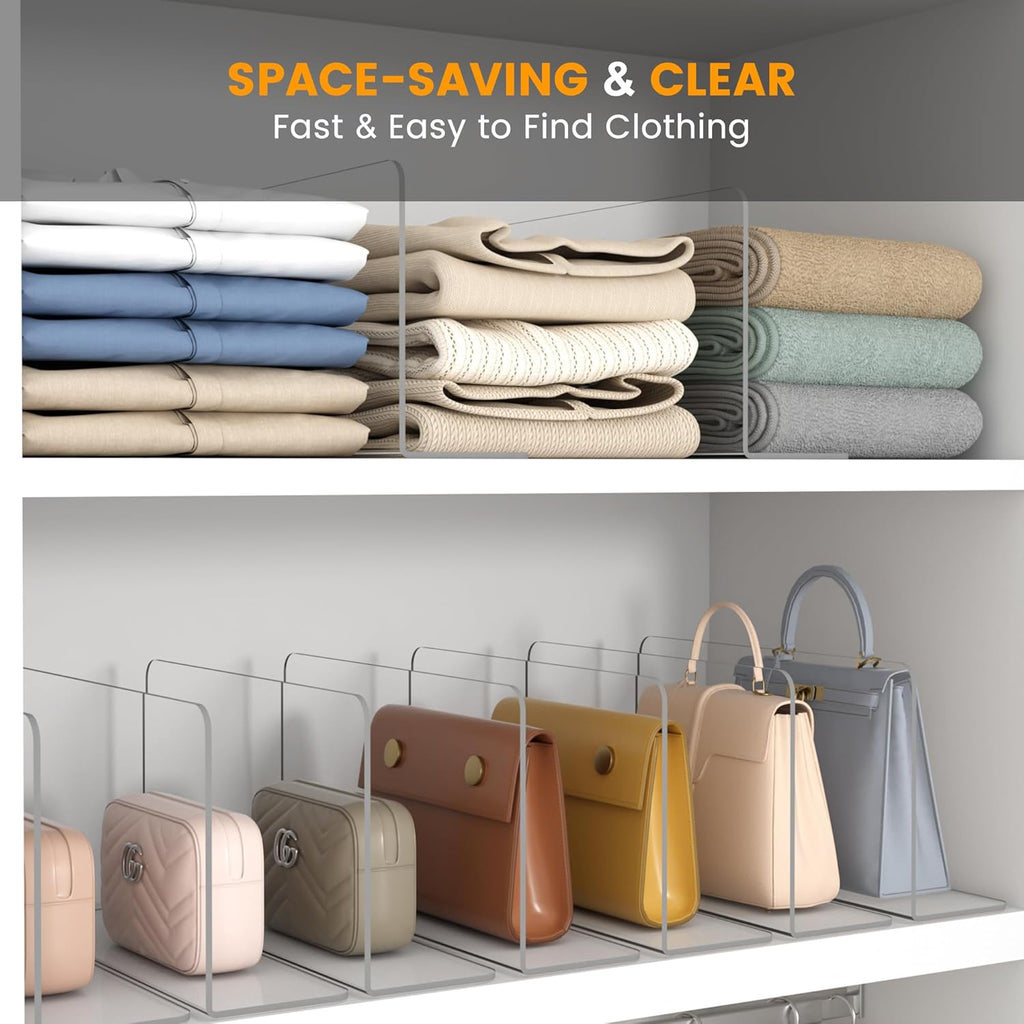 OKPOW Shelf Dividers for Closet Organization – Keep Sweaters & Purses Upright, Clear Acrylic Separators for Most Wood Shelves & Pantry, Damage-Free, Sturdy & Tall (10" x 12", 8 Pack)