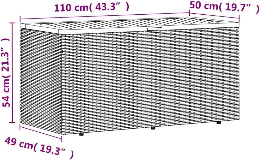 Patio Storage Box Outdoor Gray Resin Wicker Bench 43.3"x19.7"x21.3" with Acacia Wood Lid for Cushions Towels Backyard Deck Porch Weather Resistant Furniture