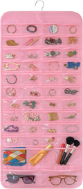 Bloss Pinck Hanging Jewelry Organizer With 90 Pockets for Closet, Earring Holder Organizer Storage, Over The Door Jewelry Organizer, Double-Sided Jewelry Holder for Earrings,Necklaces,Rings