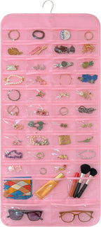 Bloss Pinck Hanging Jewelry Organizer With 90 Pockets for Closet, Earring Holder Organizer Storage, Over The Door Jewelry Organizer, Double-Sided Jewelry Holder for Earrings,Necklaces,Rings