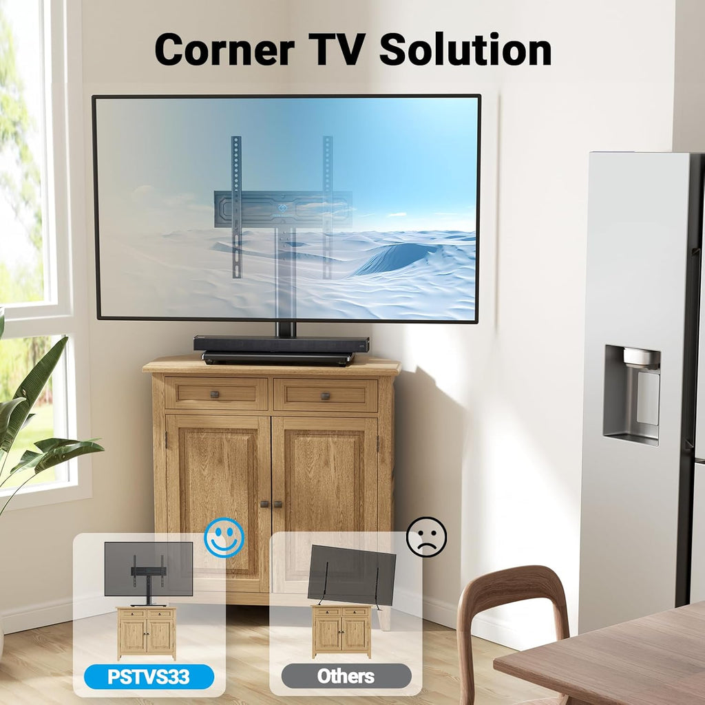PERLESMITH Universal Swivel TV Stand for 24-60 inch TVs up to 99 lbs, 12 Height Adjustable Table Top TV Stand, TV Base Stand with Tempered Glass Base, Max VESA 400x400mm, PSTVS33