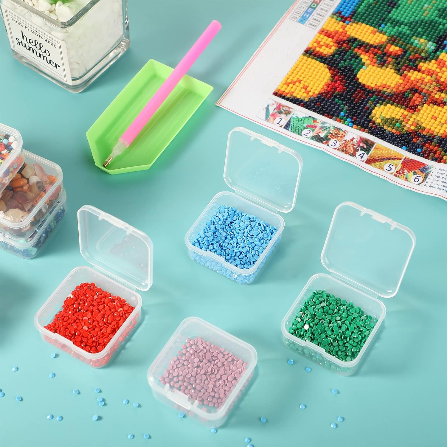 SATINIOR 500 Pcs Clear Plastic Beads Storage Containers Box Small Clear Boxes with Hinged Lid Plastic Arts Case Mini Square Crafts Storage Organizers for Small Items (1.7 × 1.7 × 0.8 Inch)