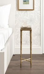 Kate and Laurel Julielle Modern Square Glass Drink Table, 7 x 7 x 22, Clear Glass and Gold, Natural Slump Glass Martini Table for Use as Small Plant Stand or Living Room Accent