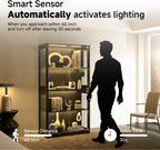 GINGO 2 Pack 5.5 Ft Display Cabinet with Glass Doors, 4-Tier Curio Cabinet W/ 3 Color Lights for Collectibles, Glass Display Case with Human Body Sensor, Bookcase W/ 4 Shelves, Storage Cabinets, Black