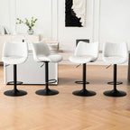 Rowill Bar Stools Set of 2 Modern Counter Height Barstools Swivel Adjustable White Faux Leather Bar Chairs for Kitchen Island with Back and Metal Base