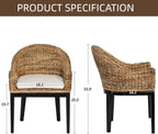 DUHOME Rattan Accent Chair - Modern Armchair with Natural Rattan Armrest, Black Solid Wood Legs & Inset Beige Cushion, Leisure Chair for Balcony Living Room
