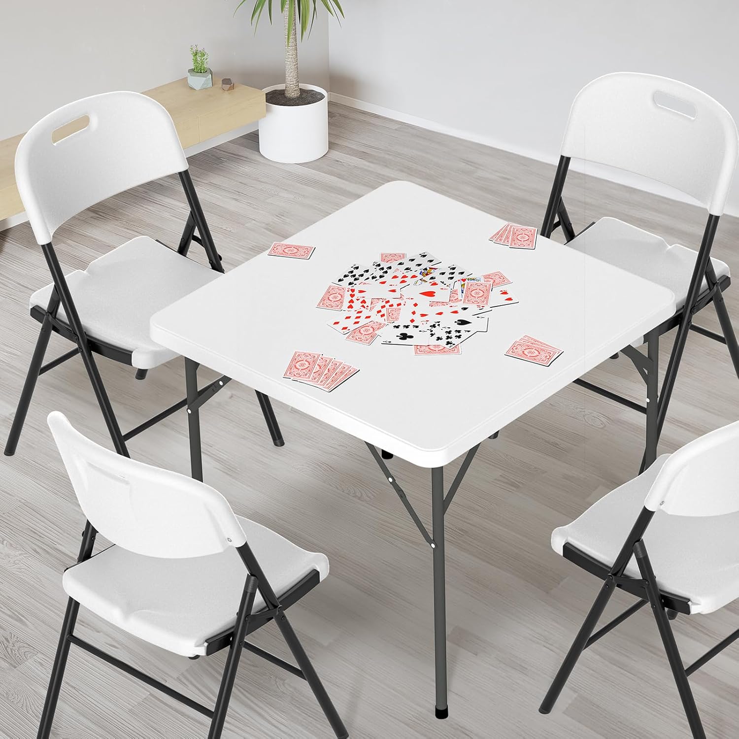 VINGLI White Card Square Table, 34 inch Foldable Legs Full Table Top, Easy to Set up and Store, Folding Portable for Game Puzzles, Gathering, Party, Dining, Indoor, Outdoor, Outside