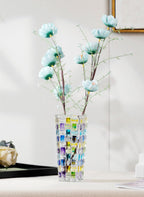 Magcolor Hand Painted Blue Woven Glass Vase -Crystal Flower Vase- 7.7 inch, Glass Plant Vase for Floral Arrangements, Centerpieces, Weddings, Housewarming, Centerpiece Home Deco.