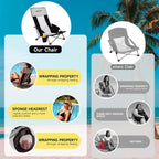 YOUNG WOOD High Beach Chair, Camping Chair, High Back Extra Wide Seat Chair with Comfortable Pillow & Storage Pocketsuitable for Adults, Children and Pets Fishing, PLoad Capacity 350lb,Black.1p