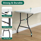 Folding Table and Chairs, 5ft Folding Table with Adjustable Height& PU Leather Padded Folding Chairs 4, Portable Table and Chairs Set for Indoor&Outdoor Party, Camping Use(White Table& White Chair)