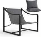 GarveeHome Sling Accent Chair, Mid Century Modern Chair, Sturdy Metal Frame with Removable Cushion, Comfortable Armchair for Living Room, Bedroom, or Reading Nook, Gray