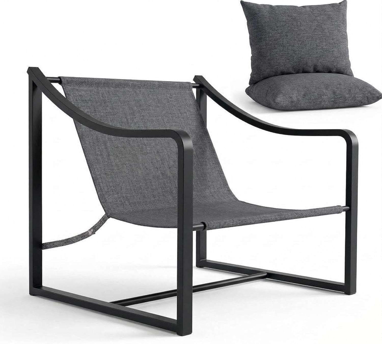 GarveeHome Sling Accent Chair, Mid Century Modern Chair, Sturdy Metal Frame with Removable Cushion, Comfortable Armchair for Living Room, Bedroom, or Reading Nook, Gray