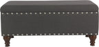 HomePop Upholstered Storage Bench with Nailhead Trim – Charcoal