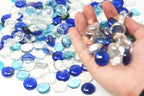 TSY TOOL 3 Lb (300PCS) Flat Glass Marbles Blue, Clear Mixed Color Glass Gems Pebbles Stones Marbles Vase Filler Accents and Crafting Aquarium Decor