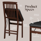SIMPLEX Compact Folding Wood Dining Chairs (Set of 2) – No Assembly, PU Leather Cushions, 400 lb Load Capacity, Space-Saving Design for Apartment & Kitchen Use