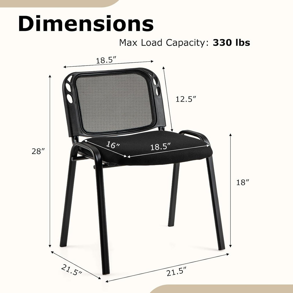 Tangkula Set of 10 Waiting Room Chairs, Stackable Reception Guest with Mesh Backrest, Waterfall Seat, Metal Frame & Carrying Handles, Office Desk Meeting Room Chairs for Lobby, Black