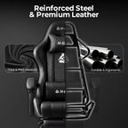 N-GEN GAMING Video Gaming Chair with Footrest Lumbar Support for Home Office High Back Recliner Height Adjustable Ergonomic Comfy Leather Computer Desk Chair (Black)