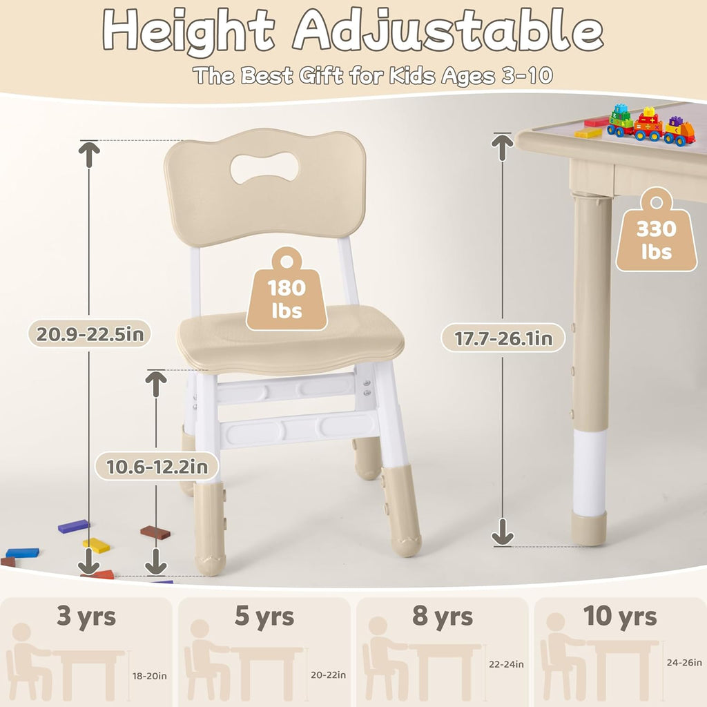 GITAWUSA Toddler Table and Chair Set, Height Adjustable-Upgrade Kids Table and 2 Chairs for Ages 3-8, Multi-Activity Toddler Play Table with Graffiti Desktop for Home/Daycare/Classroom