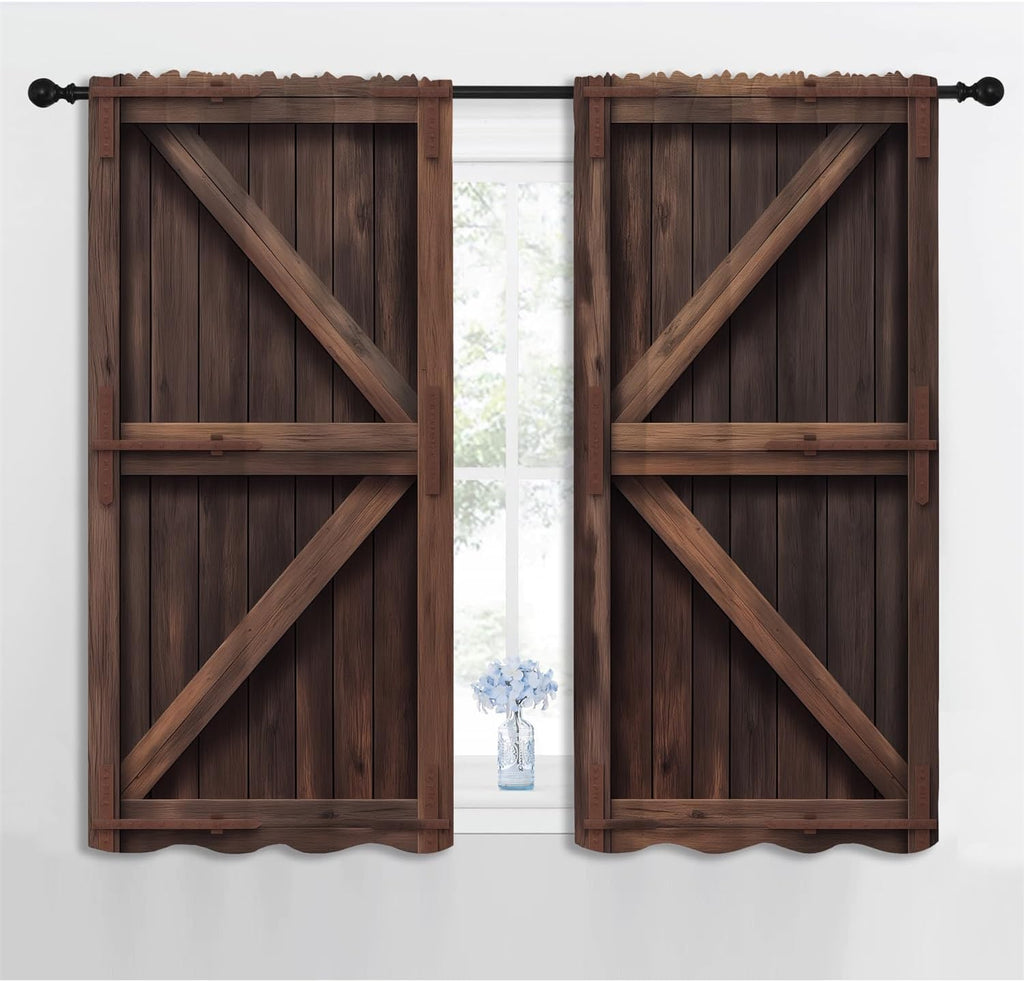 Farmhouse Barn Wood Door Boy Girls Blackout Curtains,Rustic Farm Vintage Farmhouse Door Fashion Style, 2 Panel Rod Pocket Thermal Insulated Drapes for Bedroom, Living, Kids Teen Room Deco 42x45 inch