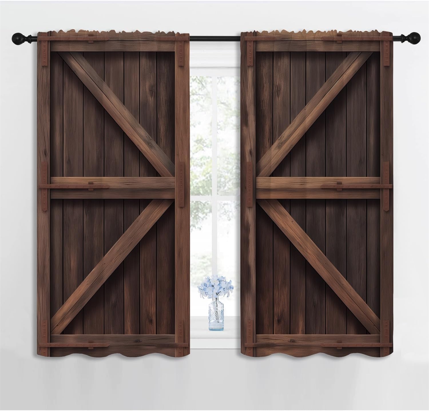Farmhouse Barn Wood Door Boy Girls Blackout Curtains,Rustic Farm Vintage Farmhouse Door Fashion Style, 2 Panel Rod Pocket Thermal Insulated Drapes for Bedroom, Living, Kids Teen Room Deco 42x45 inch