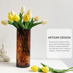 10" High Luxe Leopard Glass Vase — Unique Modern Amber Brown Centerpiece for Home Decor, Everyday Elegance Vase