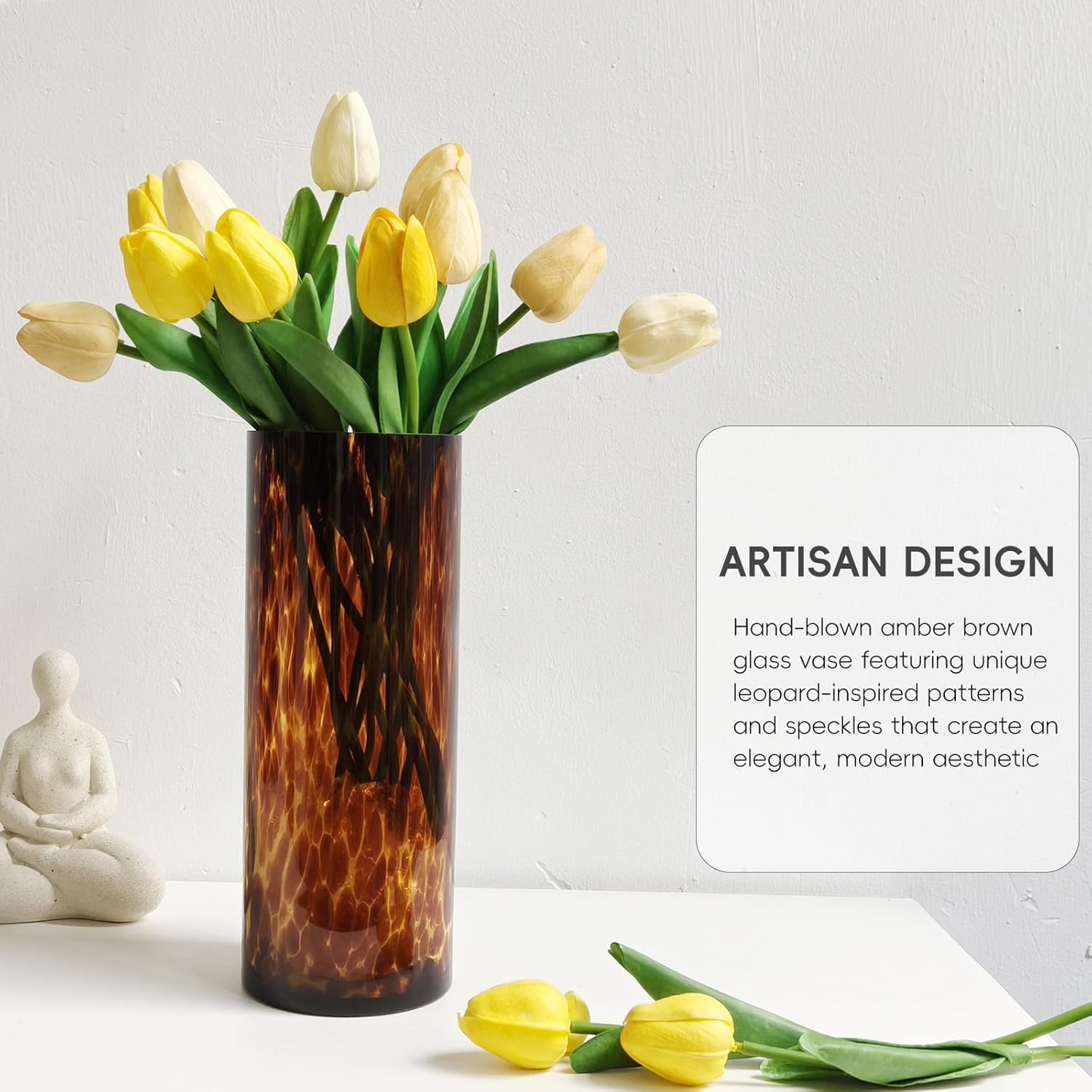 10" High Luxe Leopard Glass Vase — Unique Modern Amber Brown Centerpiece for Home Decor, Everyday Elegance Vase
