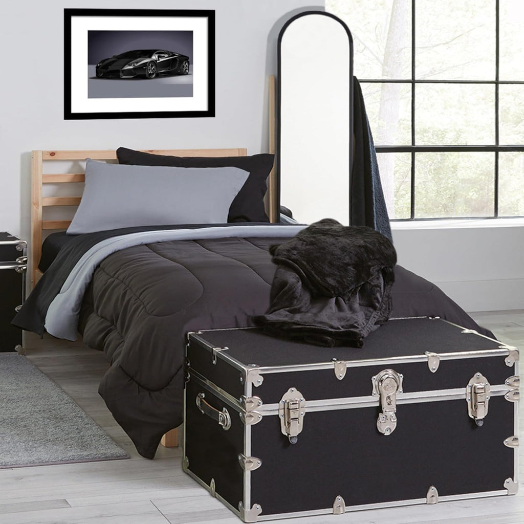 Rhino Trunk & Case Classic XXL Home Storage & College Trunk With Wheels - 36”x18”x18”, Seats 1500+ lbs, Soft-Close Lid. USA Made Secure Dorm Furniture, Organization, Steamer Style Blanket Chest