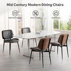 Dining Chairs Set of 4, Mid Century Modern Dining Room Chairs, Upholstered Faux Leather Kitchen Chairs with Walnut Bentwood Back and Metal Legs for Kitchen Dining Room Living Room, PU Black