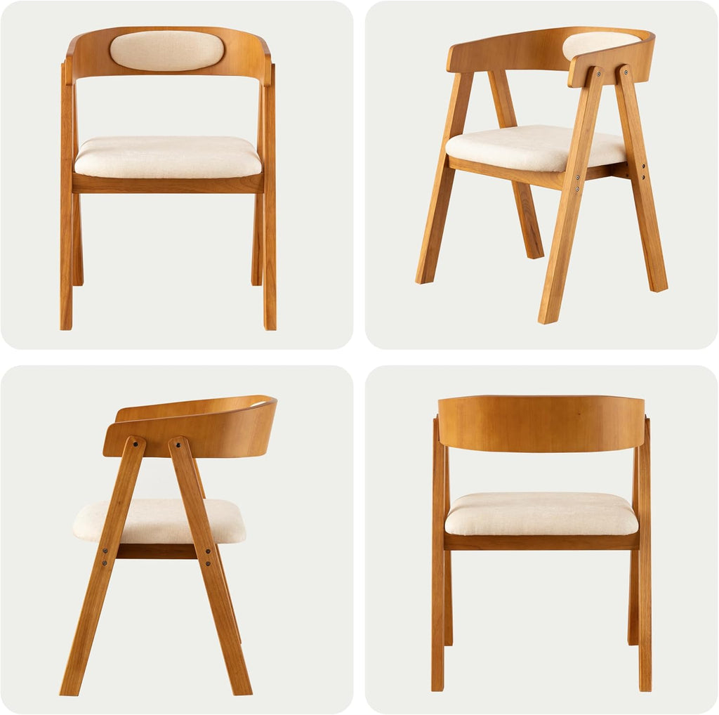 Chogori Wooden Dining Chairs, Modern Dining Room Chairs with Arms and Upholstered Seat, Farmhouse Style Chairs for Kitchen, Dining Room, Living Room (Dark Oak, Set of 6)