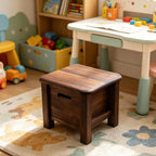 Ottoman with Storage - Wooden Storage Stool with Basket - Rounded Edges Footrest Bench for Toys - Space Saving for Living Room, Playroom, Classroom