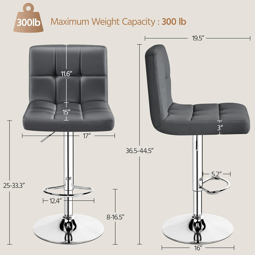 Yaheetech Bar Stools Set of 4, Adjustable Swivel Barstools with High Backrest, PU Leather Kitchen Island Chairs, Thickened Seat Cushion Counter Height Barstools, Grey
