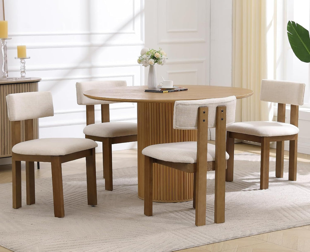 chairus Linen Dining Chairs Set of 4 Modern Farmhouse Kitchen Chairs with Open Slat Back Upholstered Wood Side Chairs for Dining Room, Restaurant, Living Room, Beige