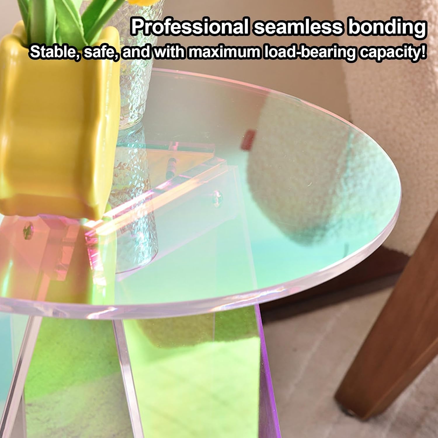 Round Iridescent Side Table, Acrylic Coffee Table, Modern Accent Tablé, Easy Assemble, for Small Space Living Room(Colorful,15.7x17.7)