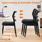 CLATINA Stackable Waiting Room Chair with Adjustable Mesh Backrest, Armless Office Guest Reception Chairs with Leather Cushion and Ergonomic Lumbar Support for Conference Lobby Side School, Black