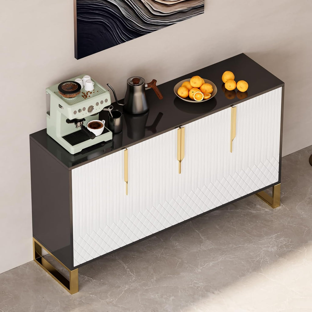 homary Buffet Sideboard Cabinet with Storage – 59" Modern Kitchen Server Table with 4 Doors & Adjustable Shelves, Stainless Steel Frame for Dining Room, Living Room, Entryway