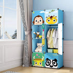 MAGINELS Children Wardrobe Kid Dresser Cute Baby Portable Closet Bedroom Armoire Clothes Hanging Storage Rack Cube Organizer(Blue, 6 Cube & 1 Rod)