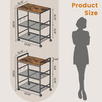 Rolling Kitchen Microwave Cart, 3-Tier Microwave Stand with Adjustable Shelf, Kitchen Storage Cart on Lockable Wheels, Coffee Bar Cart Shelf Rack Organizer for Kitchen, Living Room, Office, Balcony