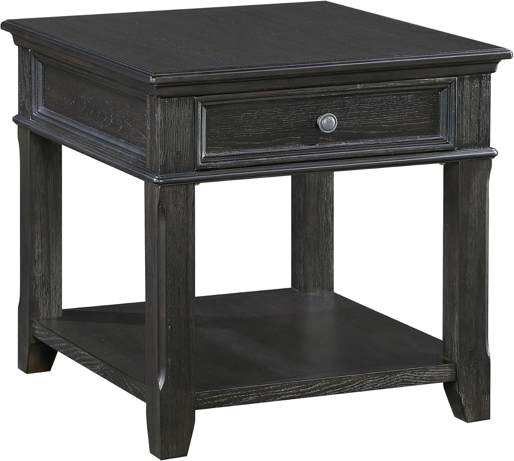 Lexicon Mid Century Modern 24" x 27" End Table with Storage, Wood Side Table with USB Charging Ports and Outlet, 1 Dovetail Drawer and Open Storage Shelf for Living Room/Bedroom, Charcoal