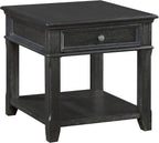 Lexicon Mid Century Modern 24" x 27" End Table with Storage, Wood Side Table with USB Charging Ports and Outlet, 1 Dovetail Drawer and Open Storage Shelf for Living Room/Bedroom, Charcoal