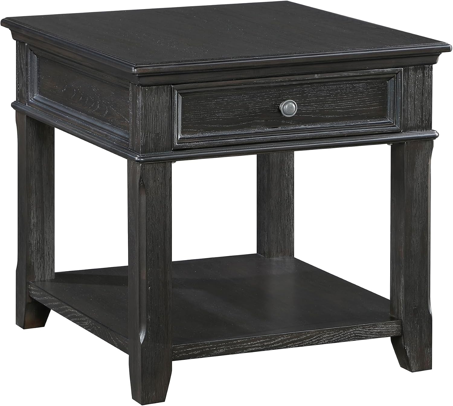 Lexicon Mid Century Modern 24" x 27" End Table with Storage, Wood Side Table with USB Charging Ports and Outlet, 1 Dovetail Drawer and Open Storage Shelf for Living Room/Bedroom, Charcoal