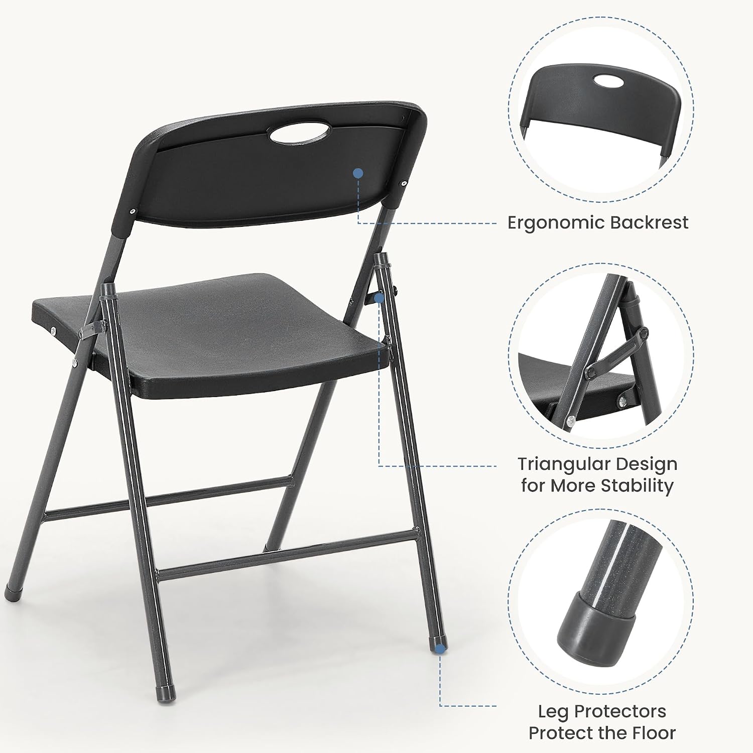 DUMOS 2 Pack Black Folding Chairs, Plastic Portable Stackable Dining Chairs with Metal Frame, for Indoor Outdoor, for Home and Office, Conference, Party, Event, Wedding, Birthday, Black