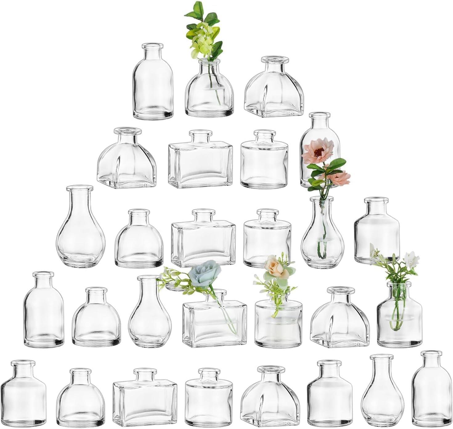 Glasseam Clear Glass Vases for Centerpieces: Mini Flower Vase Set 28Pcs Bud Vases in Bulk - Modern Small Vases for Home Room Wedding Party Dining Table Center Decor