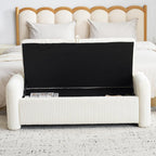 Upholstered End of Bed Bench with Storage,Oversized Corduroy Storage Ottoman Bench for Living Room,Ottoman Foot Rest for Bedroom,Beige
