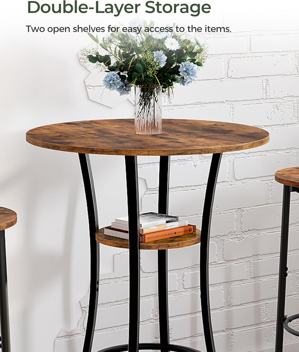 CHOEZON Round Bar Table, 2-Tier High Top & Counter Height Dining Table, for Bistro, Pub, Kitchen, Living Room, Rustic Brown and Black TBT03BF