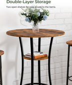 CHOEZON Round Bar Table, 2-Tier High Top & Counter Height Dining Table, for Bistro, Pub, Kitchen, Living Room, Rustic Brown and Black TBT03BF